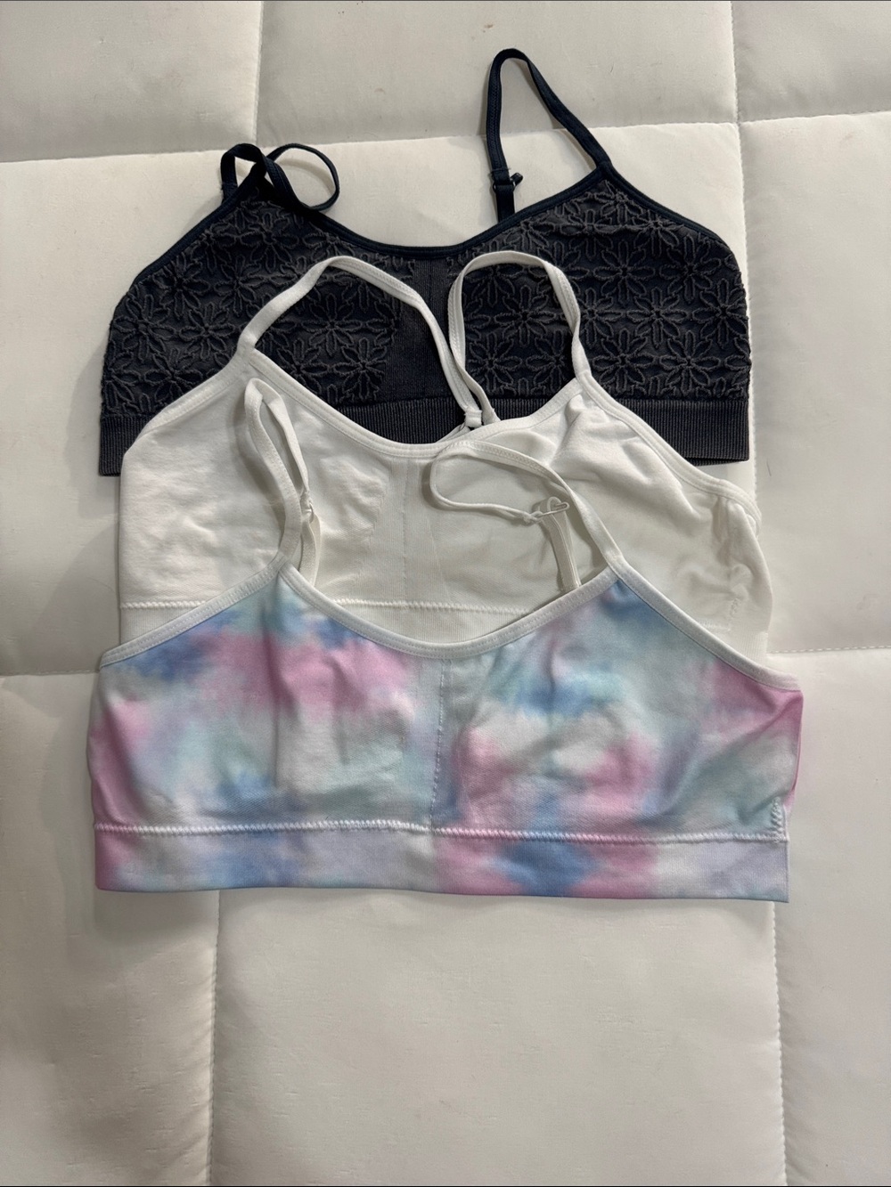 art class Tie-Dye, White & Charcoal Seamless Bralette 3-Pack NWOT